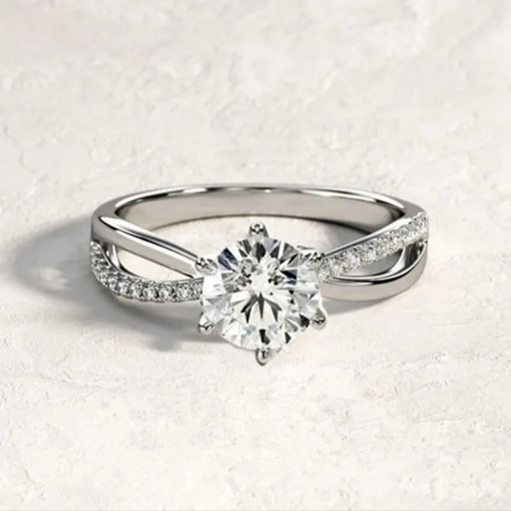 Split Shank 1 Ct White Sapphire Engagement Ring